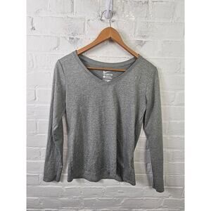 Nike Women's V-Neck Athletic Cut T-Shirt Dri Fit Long Sleeve Gray Size Small